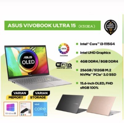 ASUS VIVOBOOK ULTRA 15 K513EA i3-1135G4 4GB 256GB 15.6″ OLED OHS W10 – 4GB 512GB OLED